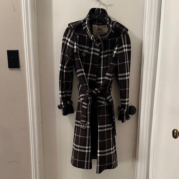 Burberry wool blend Checkered Trench Coat - Picture 2 of 10